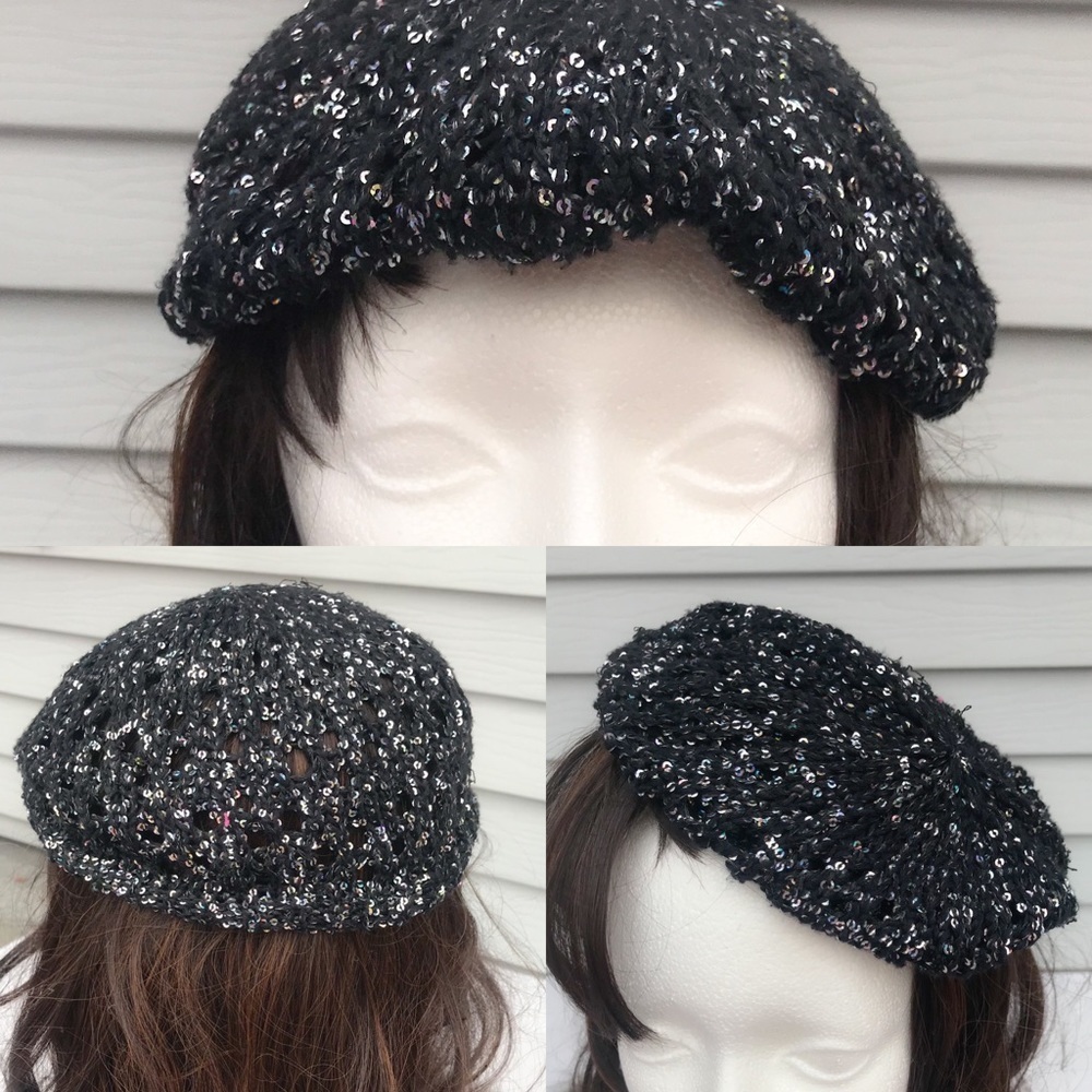 Capelli Kids Black shimmer Open Knit glitter Beret Hat
